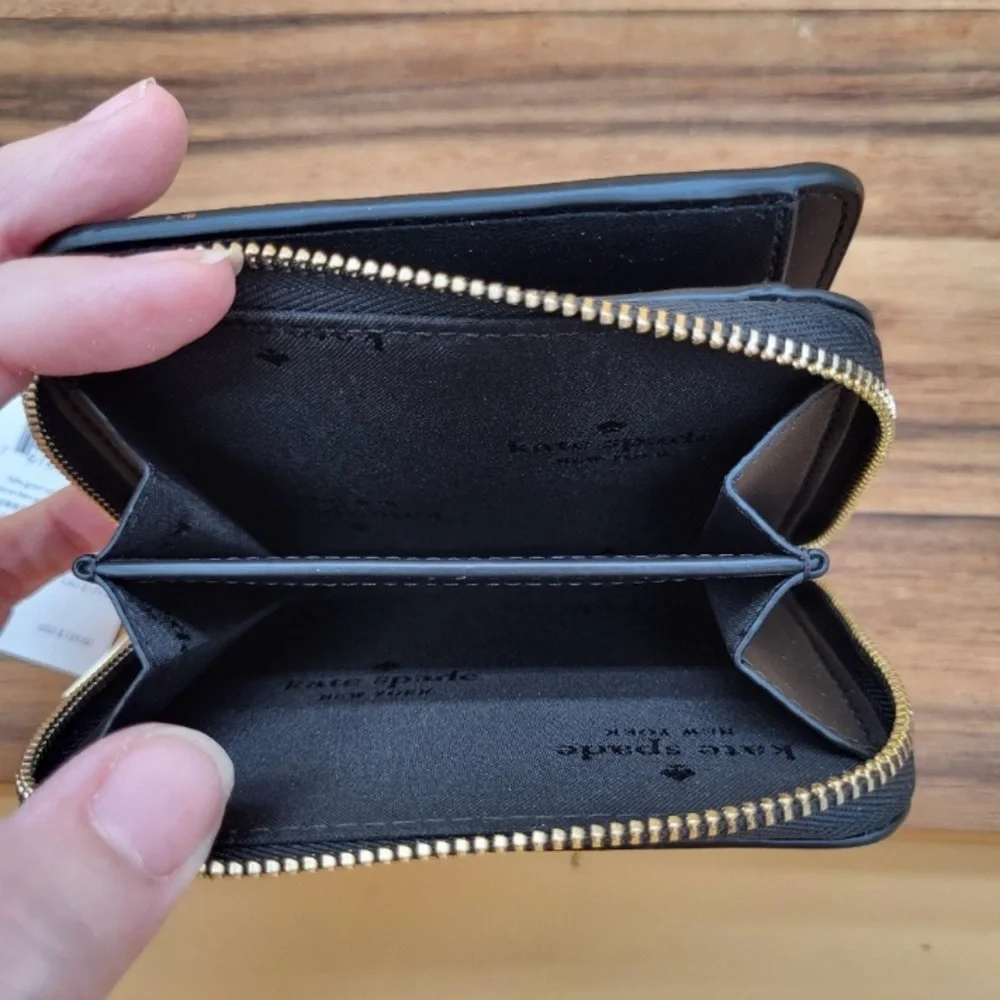 Kate Spade Black Saffiano Leather Stacie BiFold Zip Around Wallet Corporate Chic
